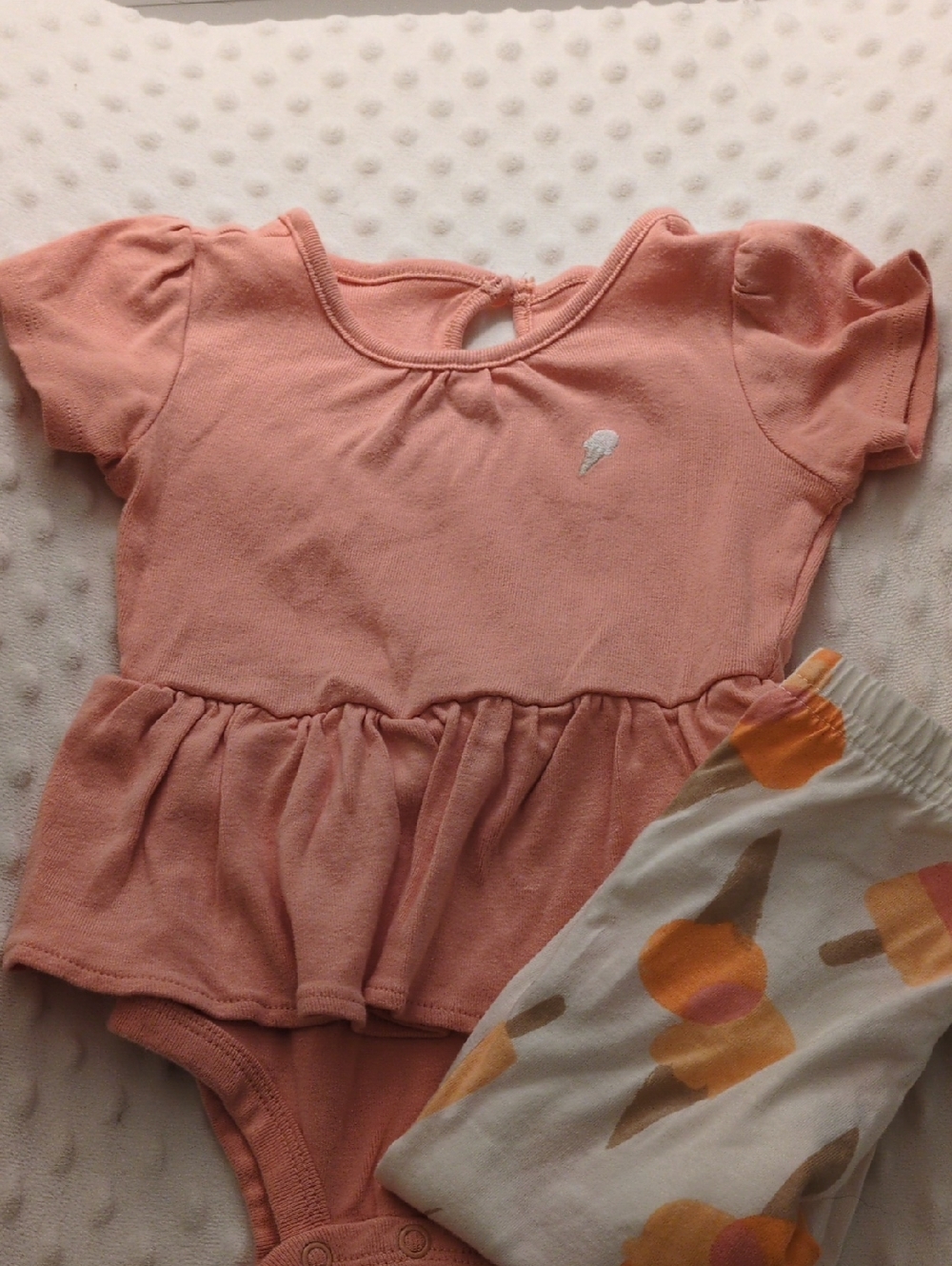 Peach Baby Peplum Onesie with Ice Cream Print Leggings, 12m